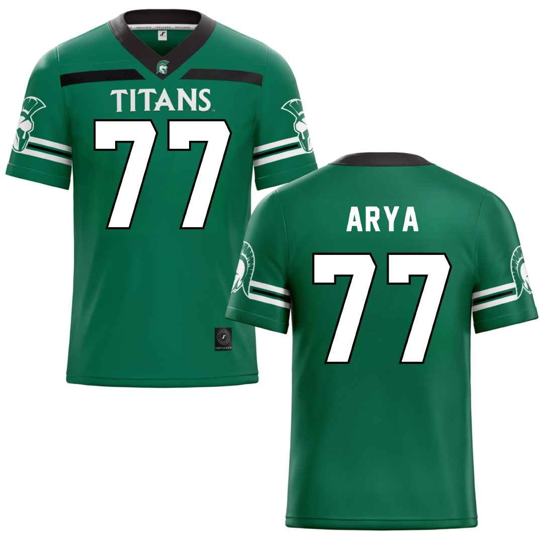 Illinois Wesleyan University Green Football Jersey - #77 Justin Arya