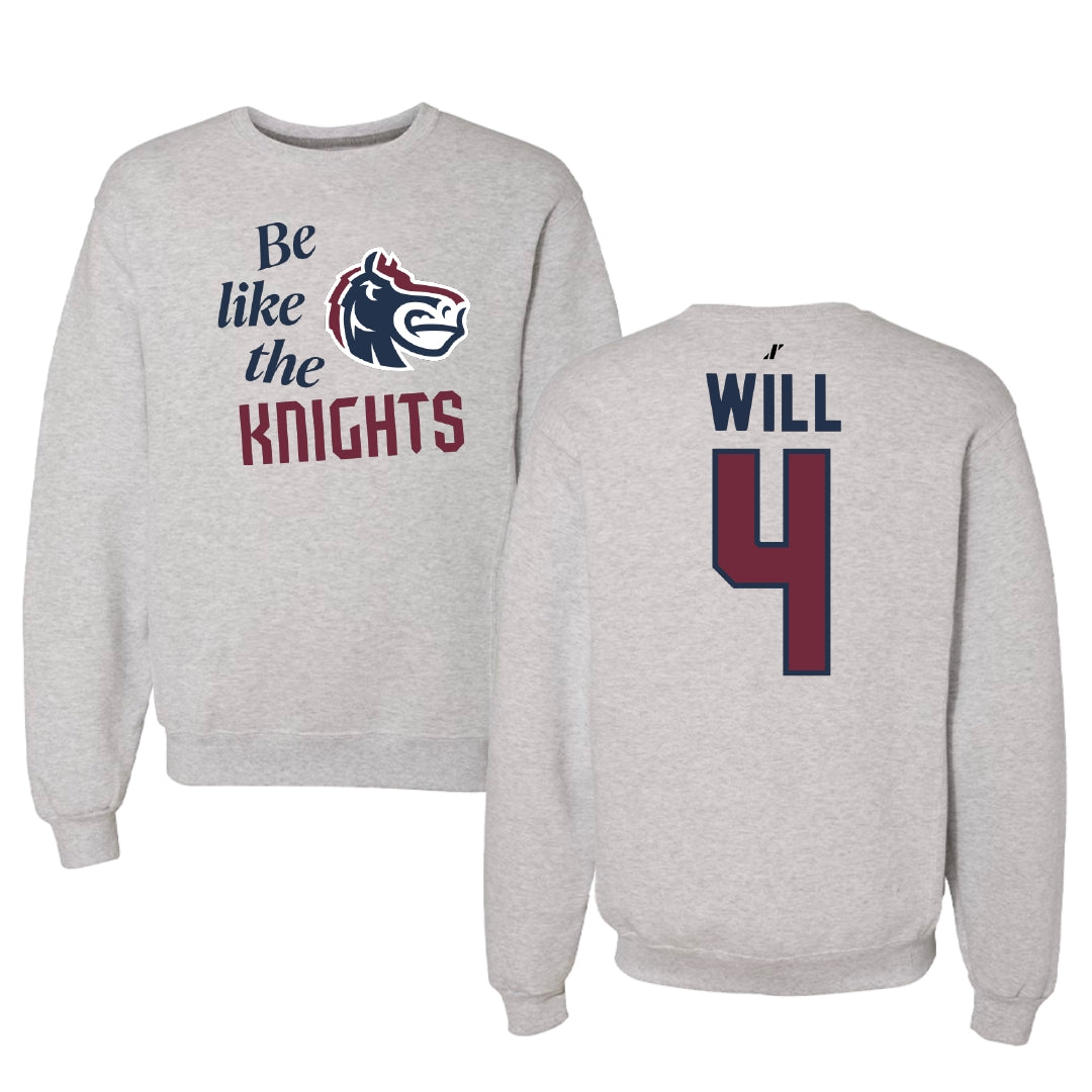 Fairleigh Dickinson University-Metropolitan Campus Baseball Light Gray Be Like Us Crewneck - #4 Zack Will