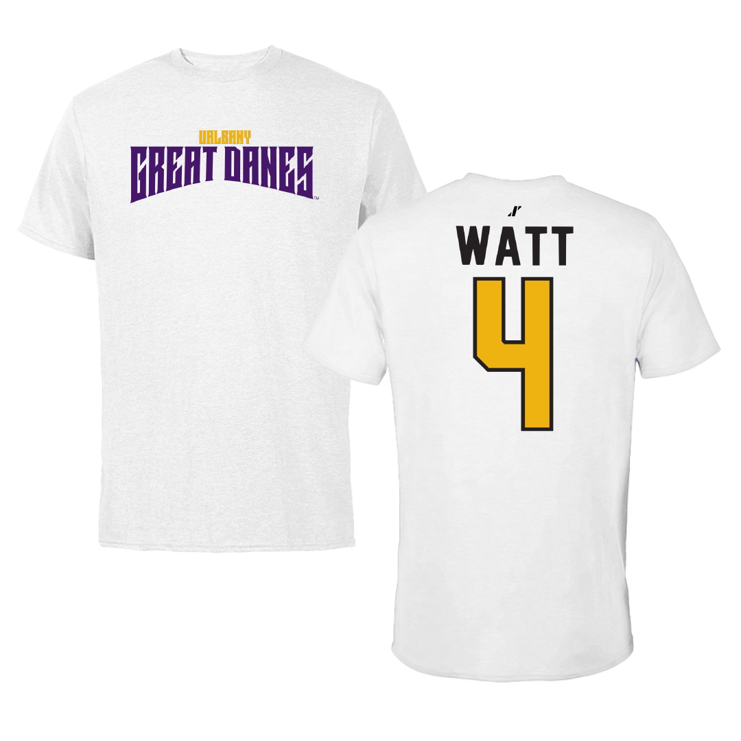 University at Albany Soccer White Classic Tee - #4 Lucas Watt