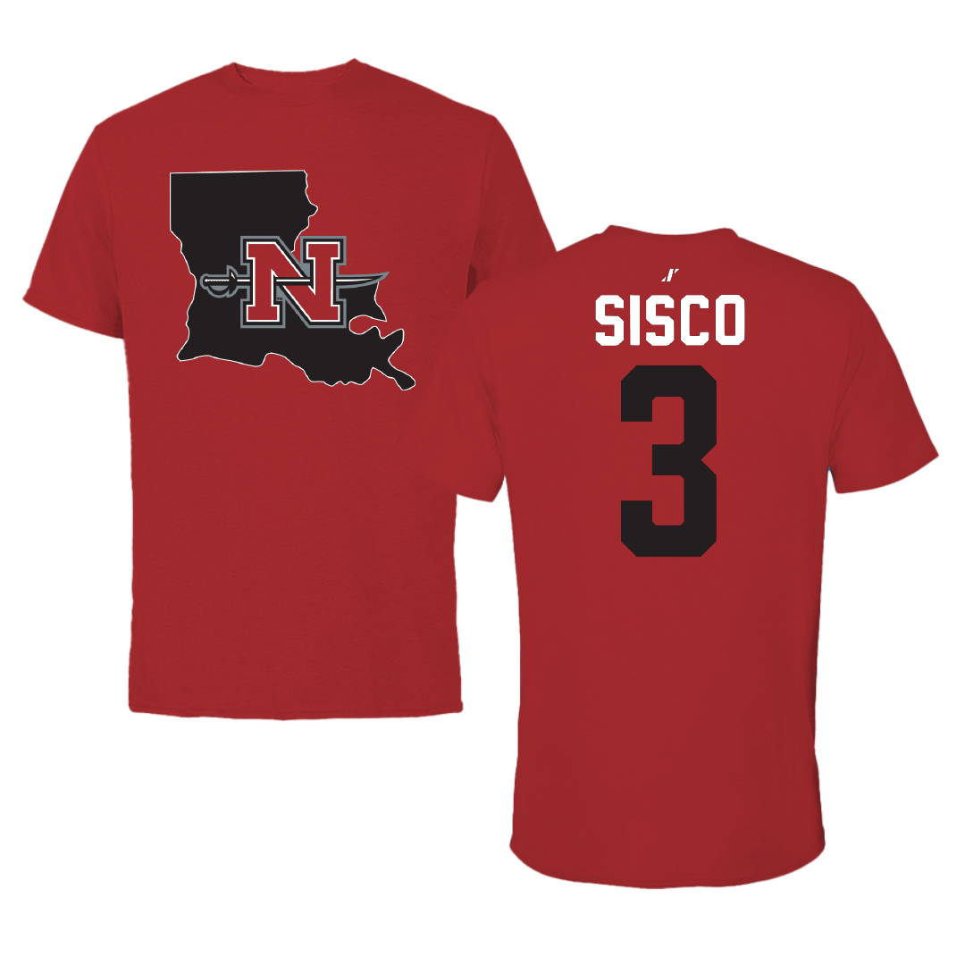 Nicholls State University Softball Canvas Red State Tee - #3 Claire Sisco