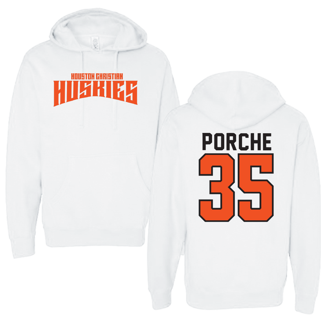 Houston Christian University Baseball White Classic Hoodie - #35 Ryan Porche