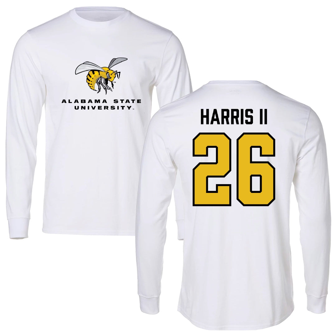 Alabama State University Football White Block Long Sleeve - #26 Marcus Harris II