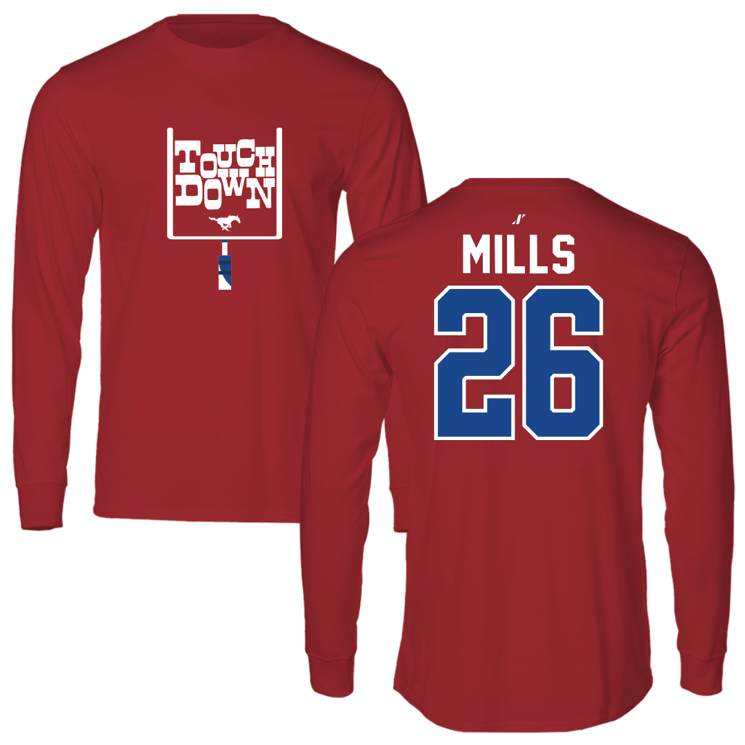 Southern Methodist University Football Canvas Red Touchdown Long Sleeve - #26 Keyshon Mills