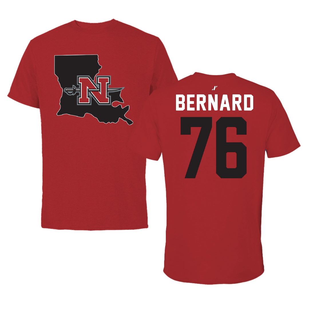 Nicholls State University Football Canvas Red State Tee - #76 Ryan Bernard