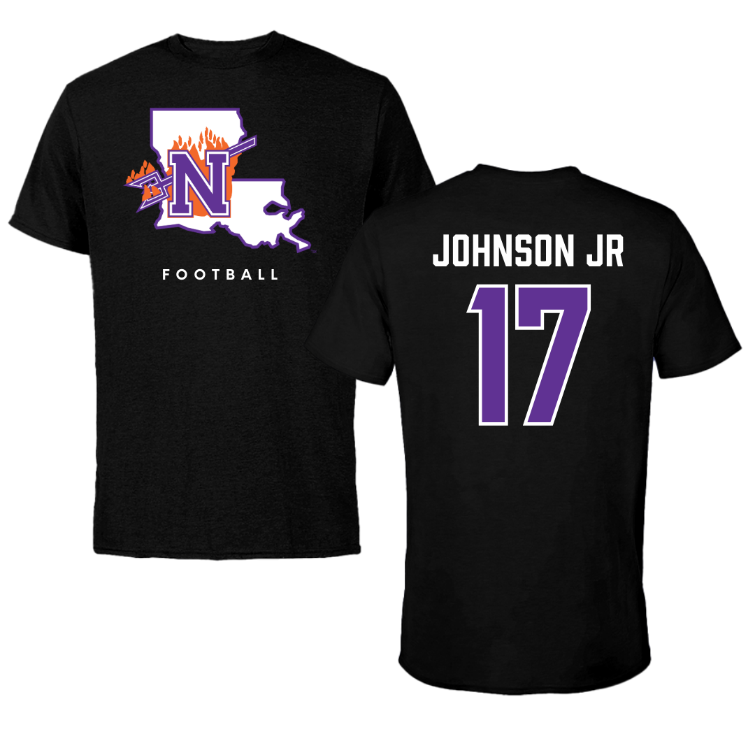 Northwestern State University Football Black Block Performance Tee - #17 DJ Johnson Jr