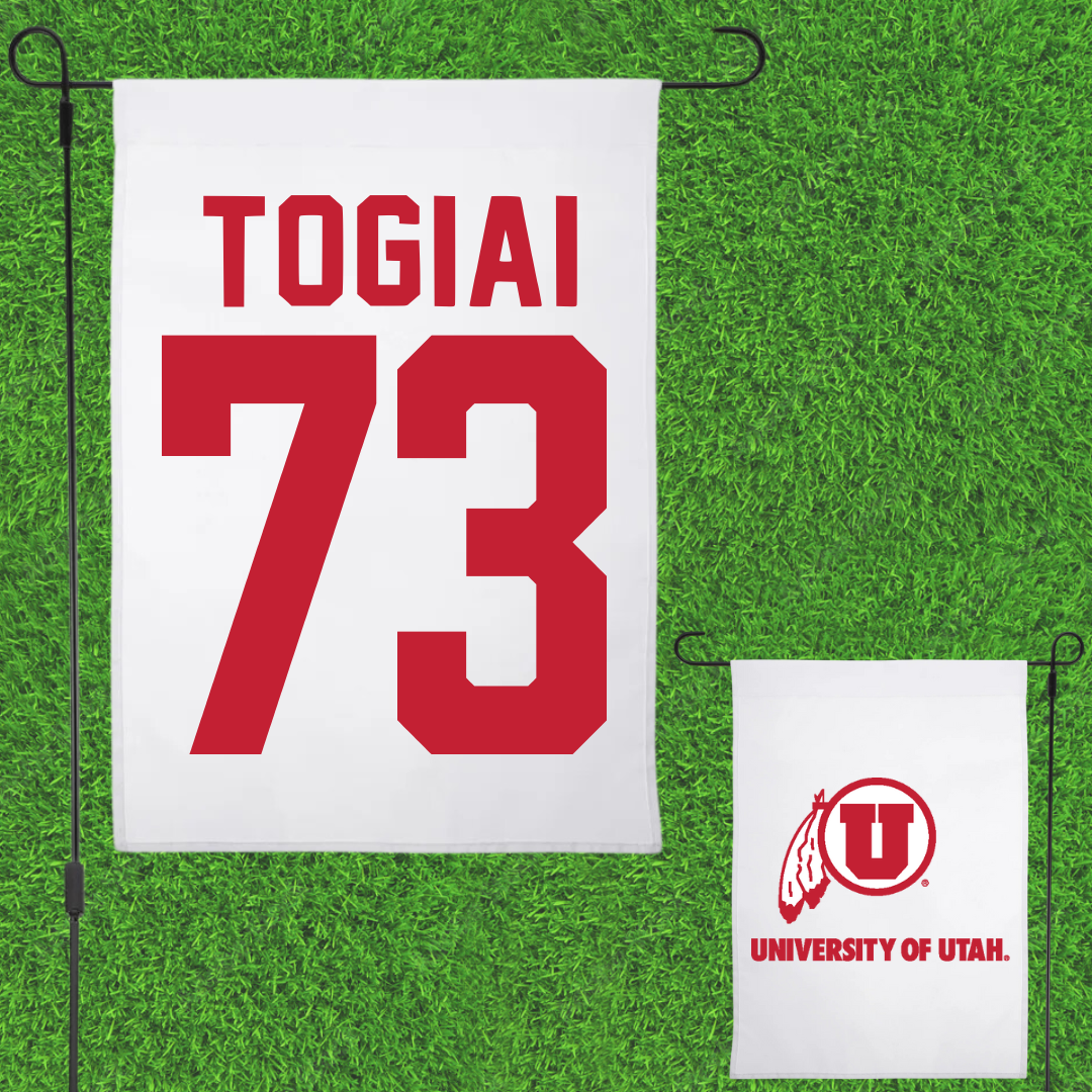 University of Utah Football White Garden Flag - #73 Tanoa Togiai
