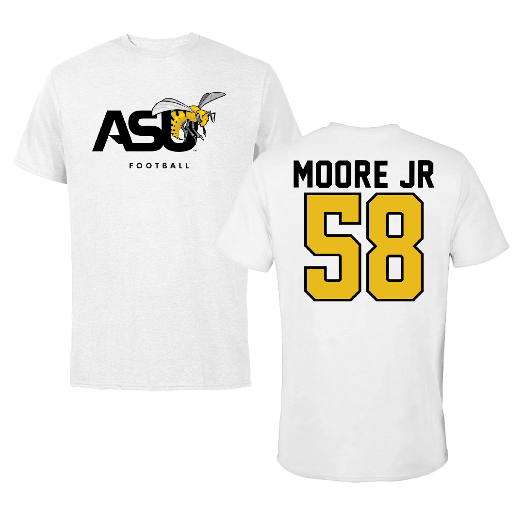 Alabama State University Football White ASU Tee - #58 Michael Moore Jr