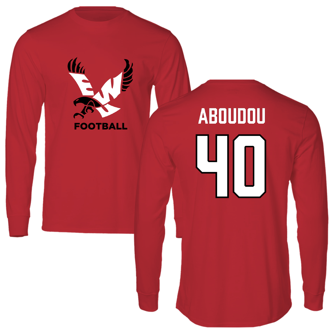 Eastern Washington University Football Red EWU Performance Long Sleeve - #40 Amdane Aboudou