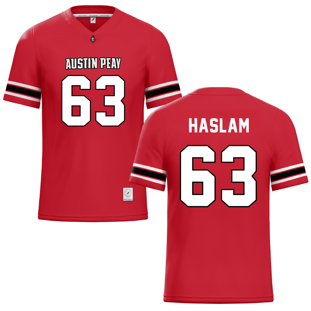 Austin Peay State University Red Football Jersey - #63 Donovan Haslam