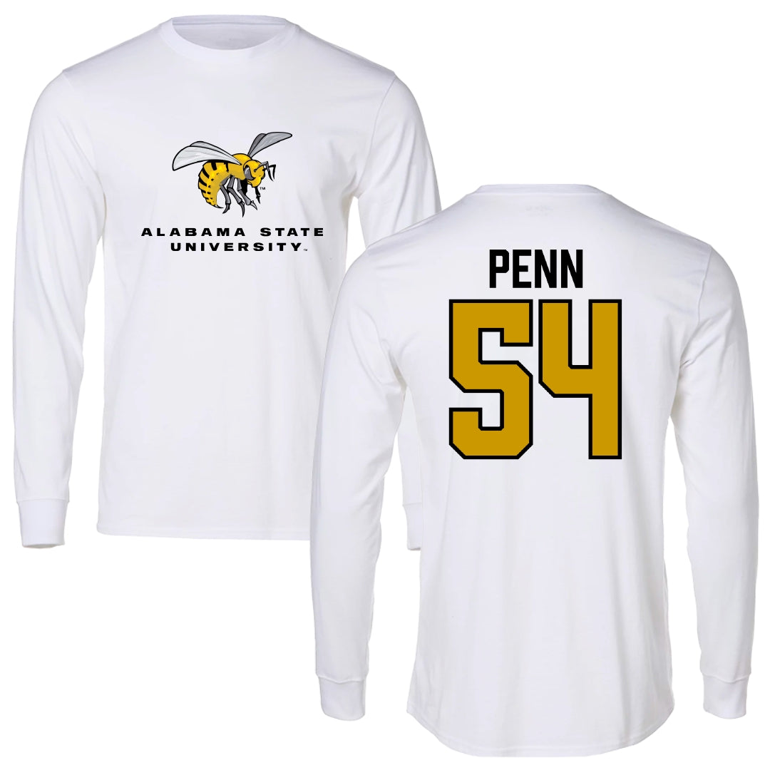 Alabama State University Football White Block Long Sleeve - #54 Dezmond Penn