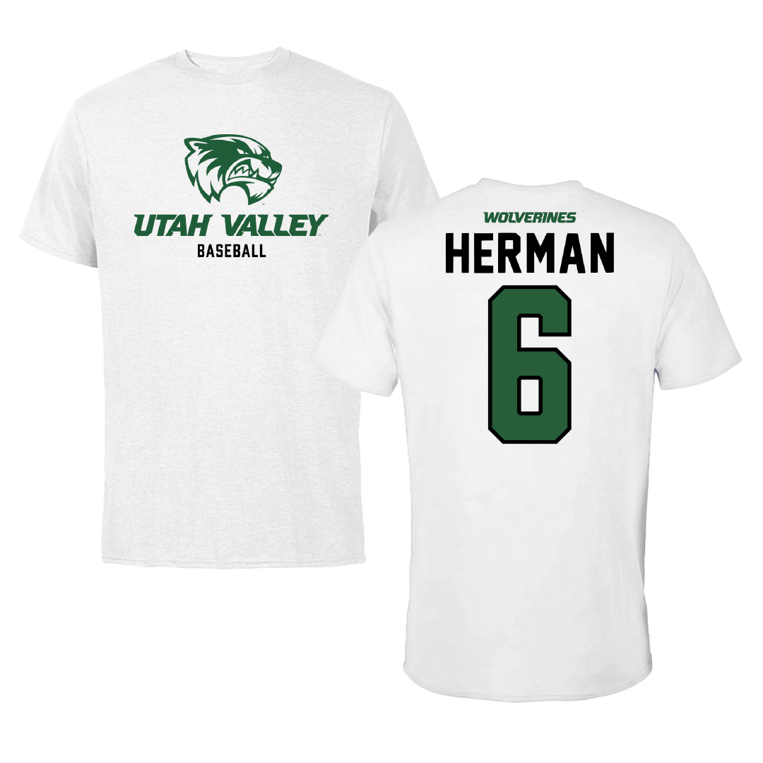 Utah Valley University Baseball White Tee - #6 Carston Herman