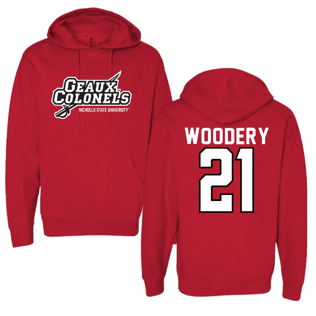 Nicholls State University Football Red General Hoodie - #21 Malik Woodery