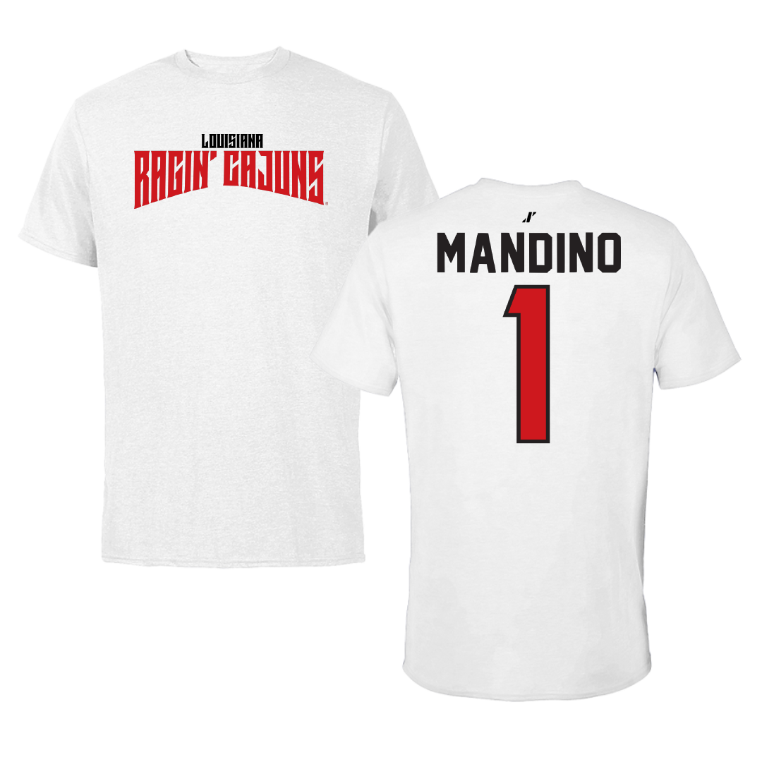 University of Louisiana at Lafayette Baseball White Classic Tee - #1 Maddox Mandino