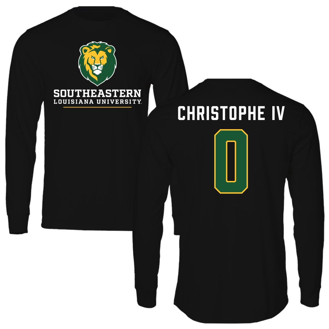 Southeastern Louisiana University Football Black Performance Long Sleeve - #0 Herman Christophe IV