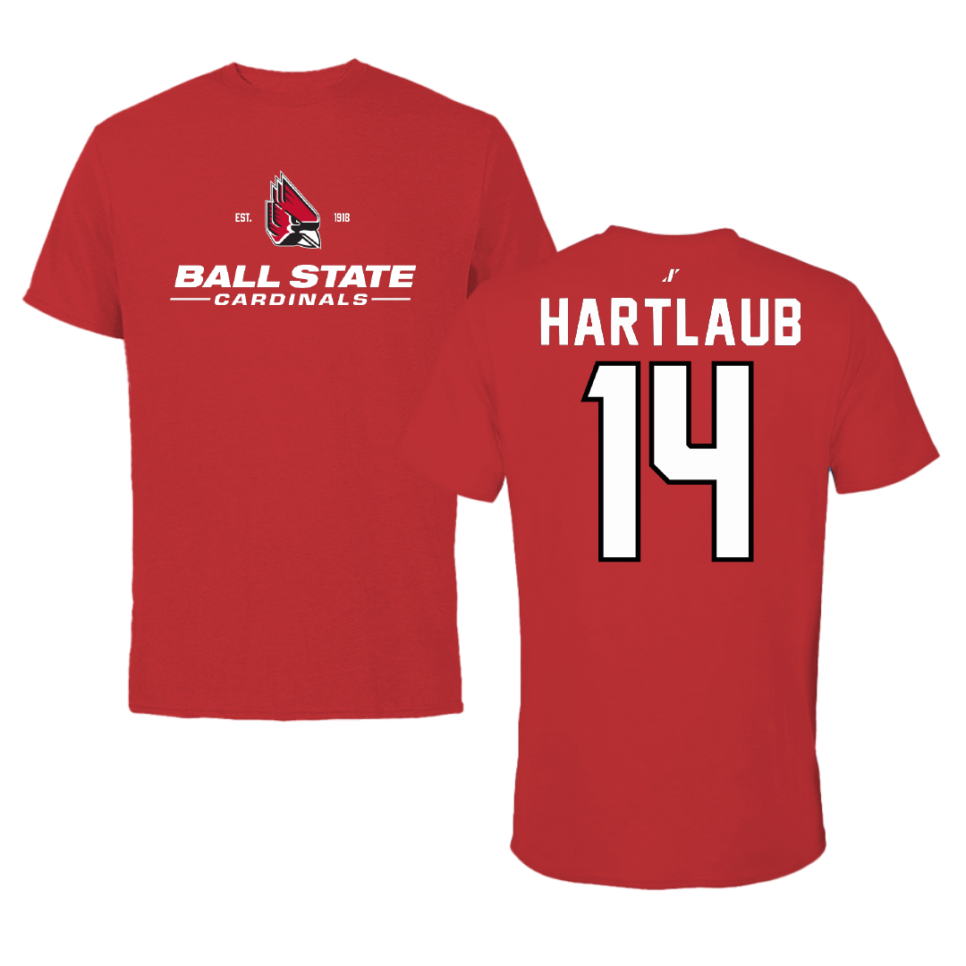 Ball State University Baseball Red General Tee - #14 Jacob Hartlaub