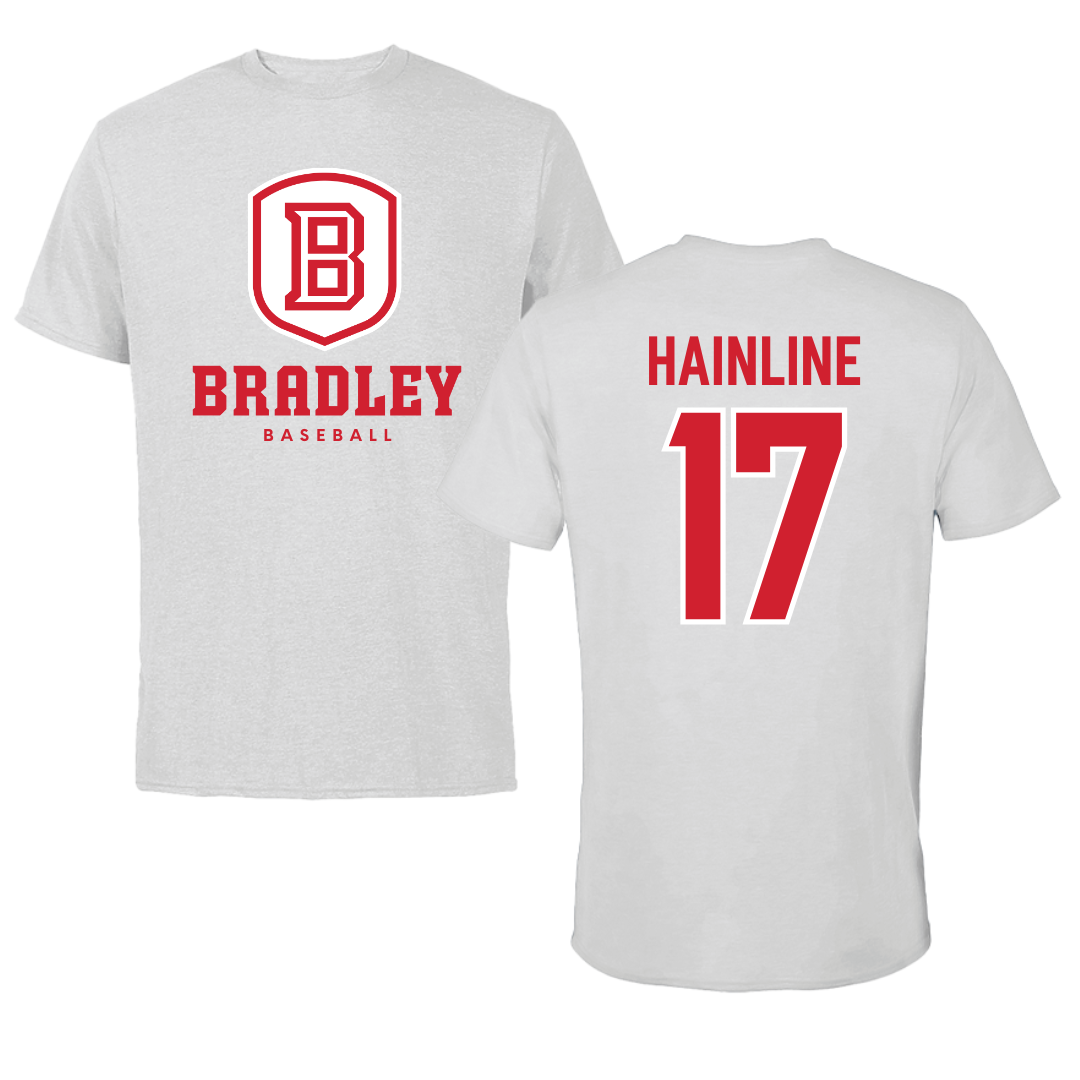 Bradley University Baseball Gray Performance Tee - #17 Nick Hainline