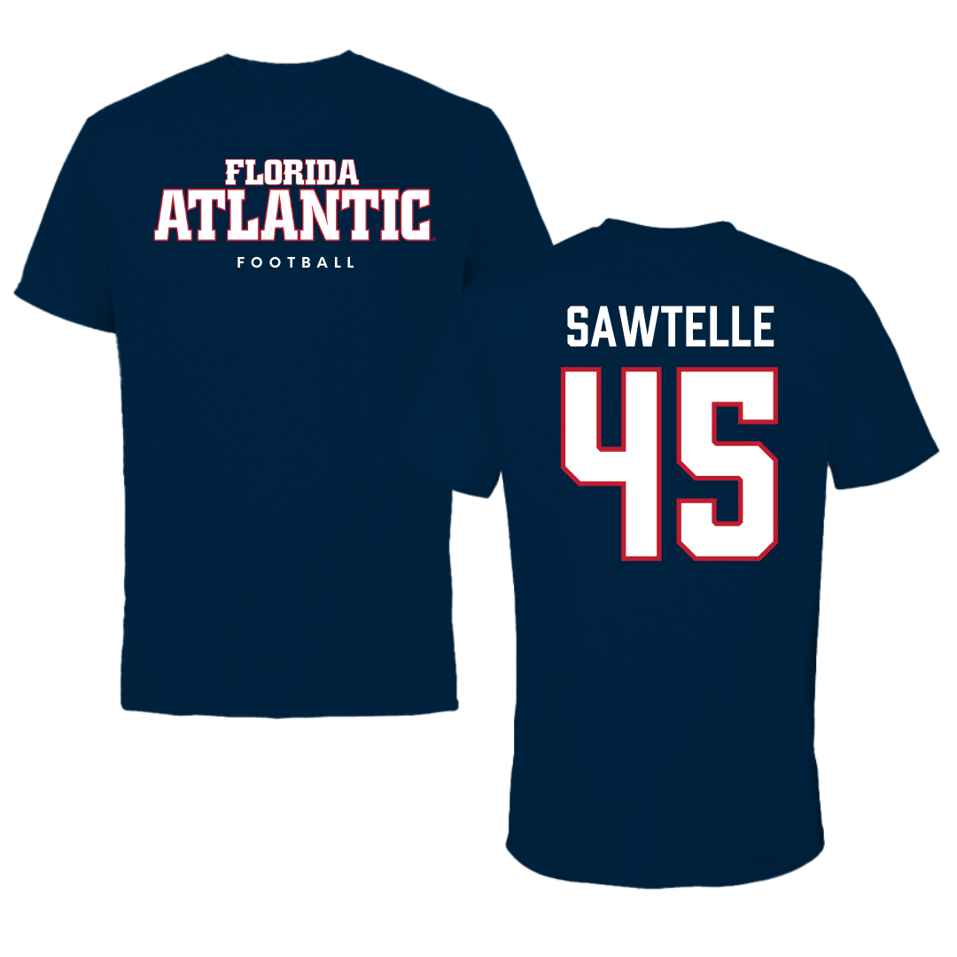Florida Atlantic University Football Navy Block Tee - #45 Makai Sawtelle