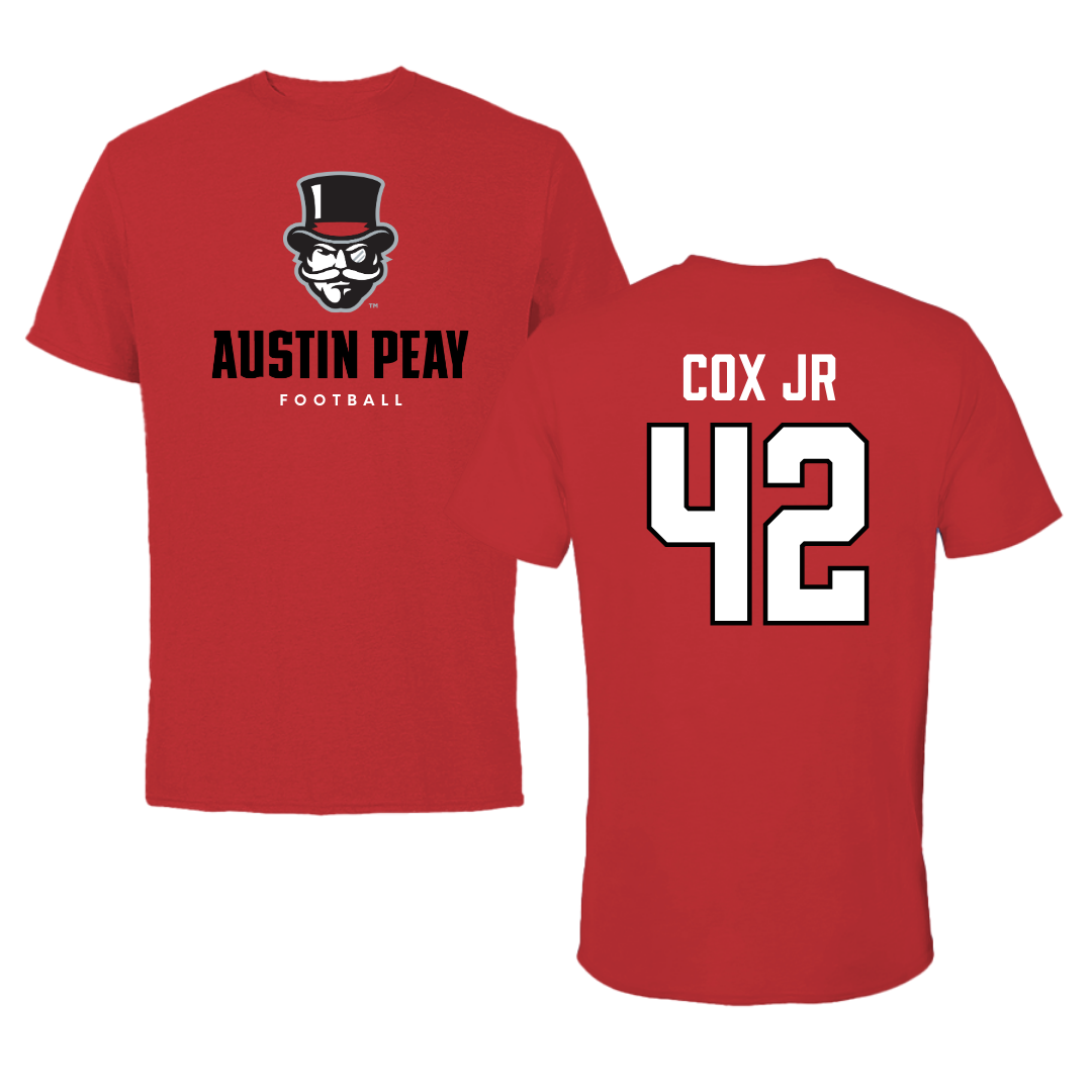 Austin Peay State University Football Red Mascot Performance Tee - #42 TJ Cox Jr
