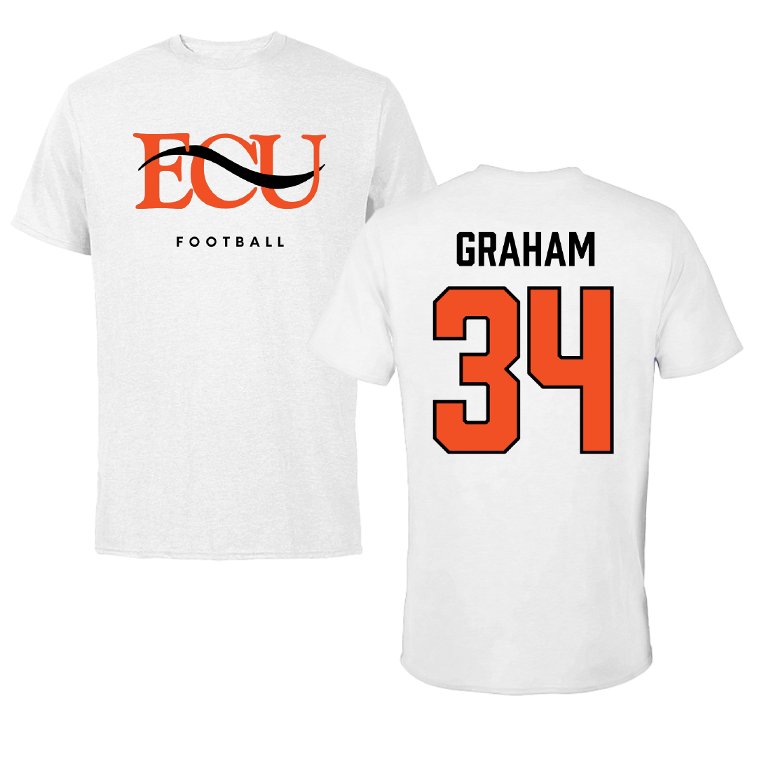 East Central University Football White Performance Tee - #34 Joshua Graham