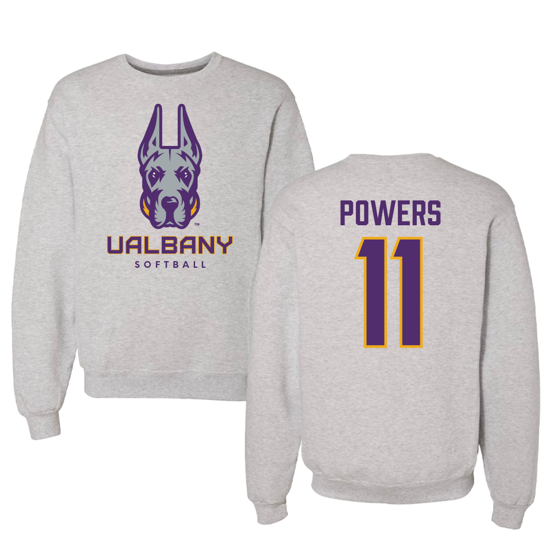 University at Albany Softball Gray Crewneck - #11 Kate Powers