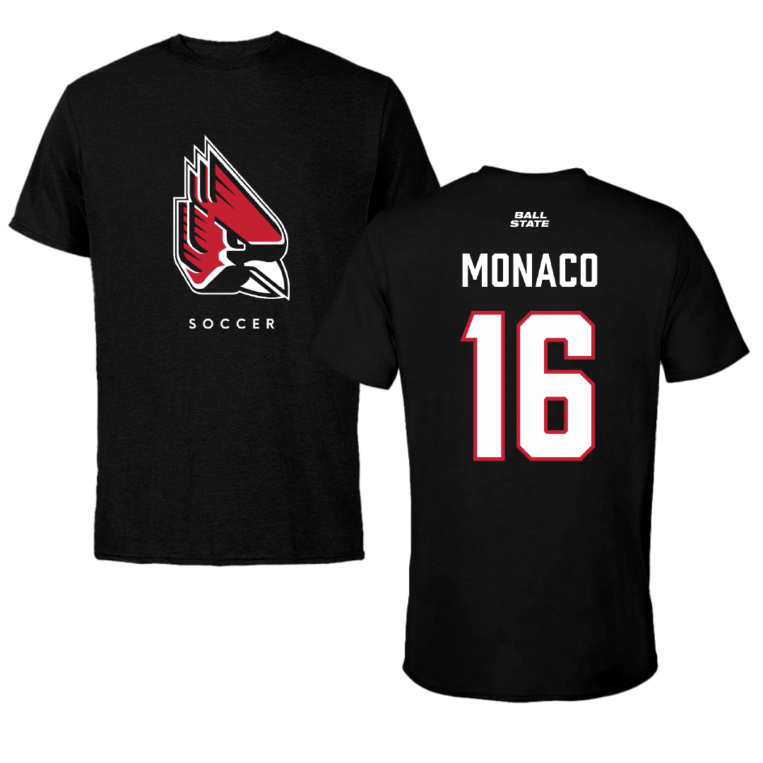Ball State University Soccer Black Performance Tee - #16 Tori Monaco
