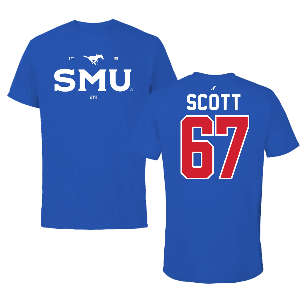 Southern Methodist University Football Blue General Tee - #67 Sean Scott