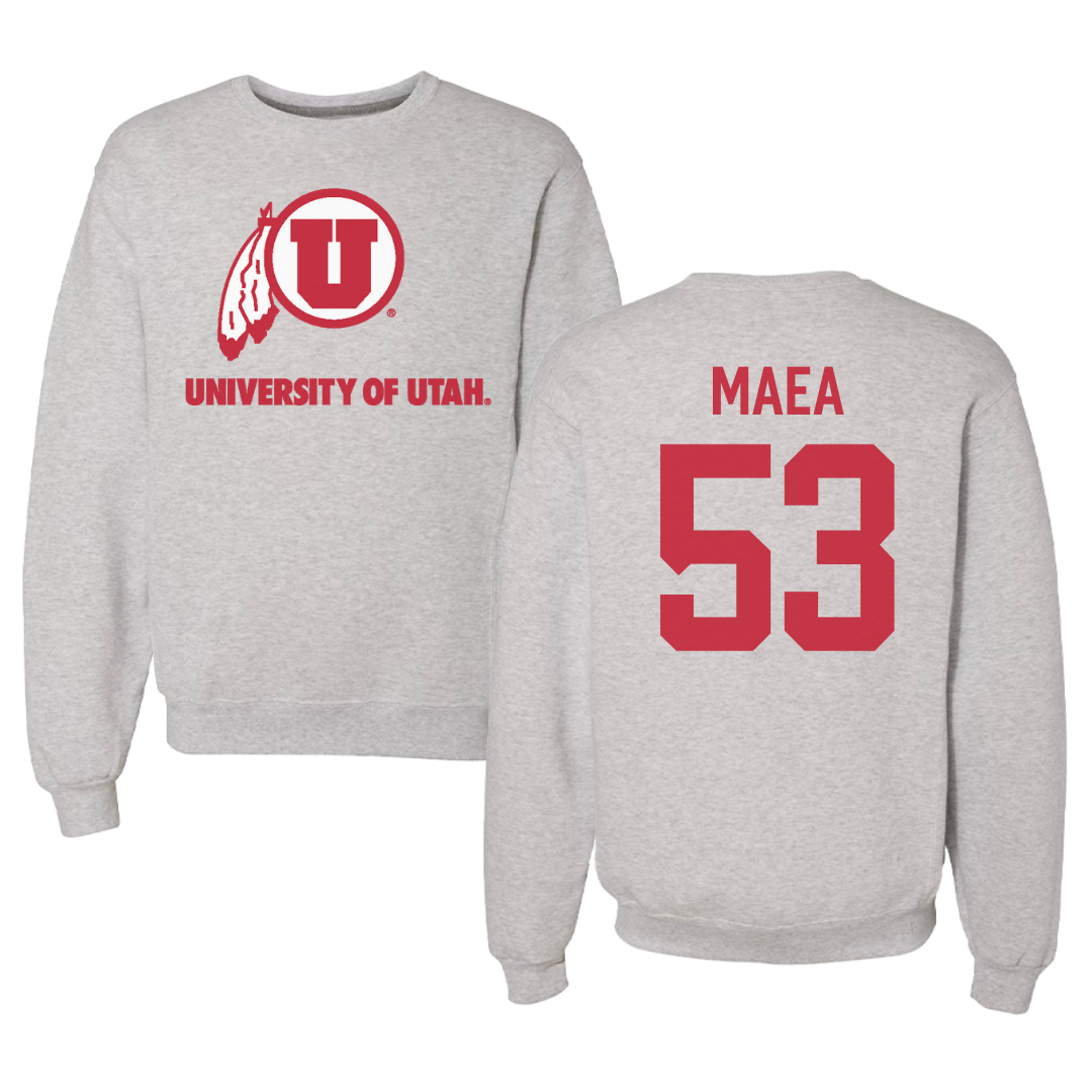 University of Utah Football Gray Crewneck - #53 Johnny Maea
