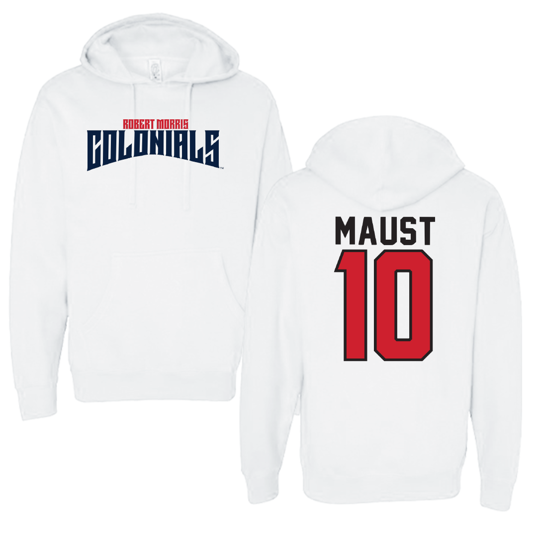 Robert Morris University Ice Hockey White Classic Hoodie - #10 Paul Maust