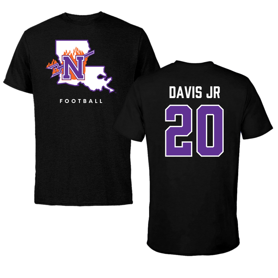 Northwestern State University Football Black Block Tee - #20 Kevin Davis Jr