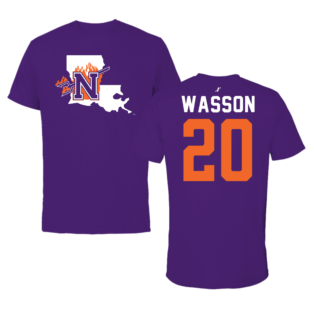 Northwestern State University Football Purple State Performance Tee - #20 Hogan Wasson