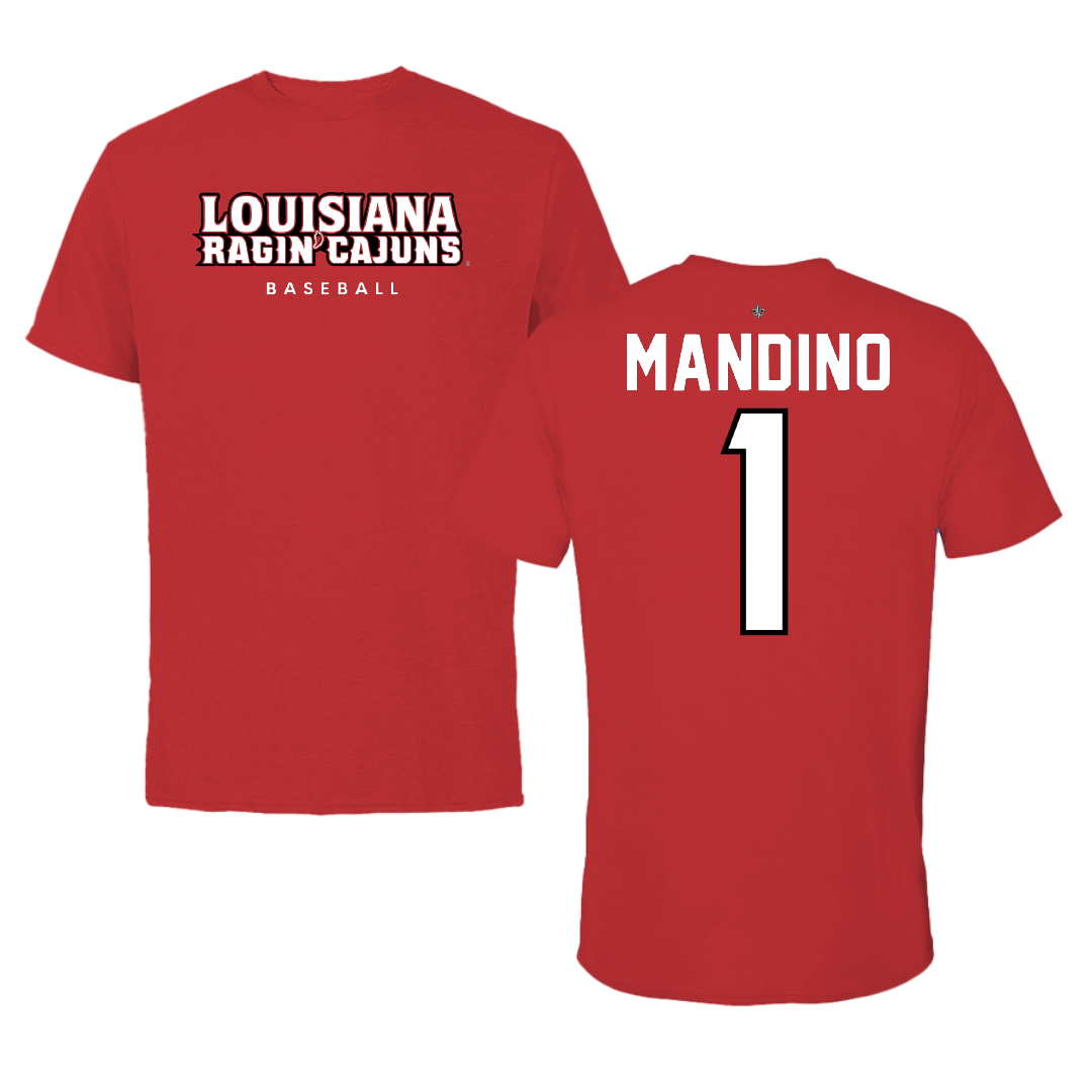 University of Louisiana at Lafayette Baseball Red Tee - #1 Maddox Mandino