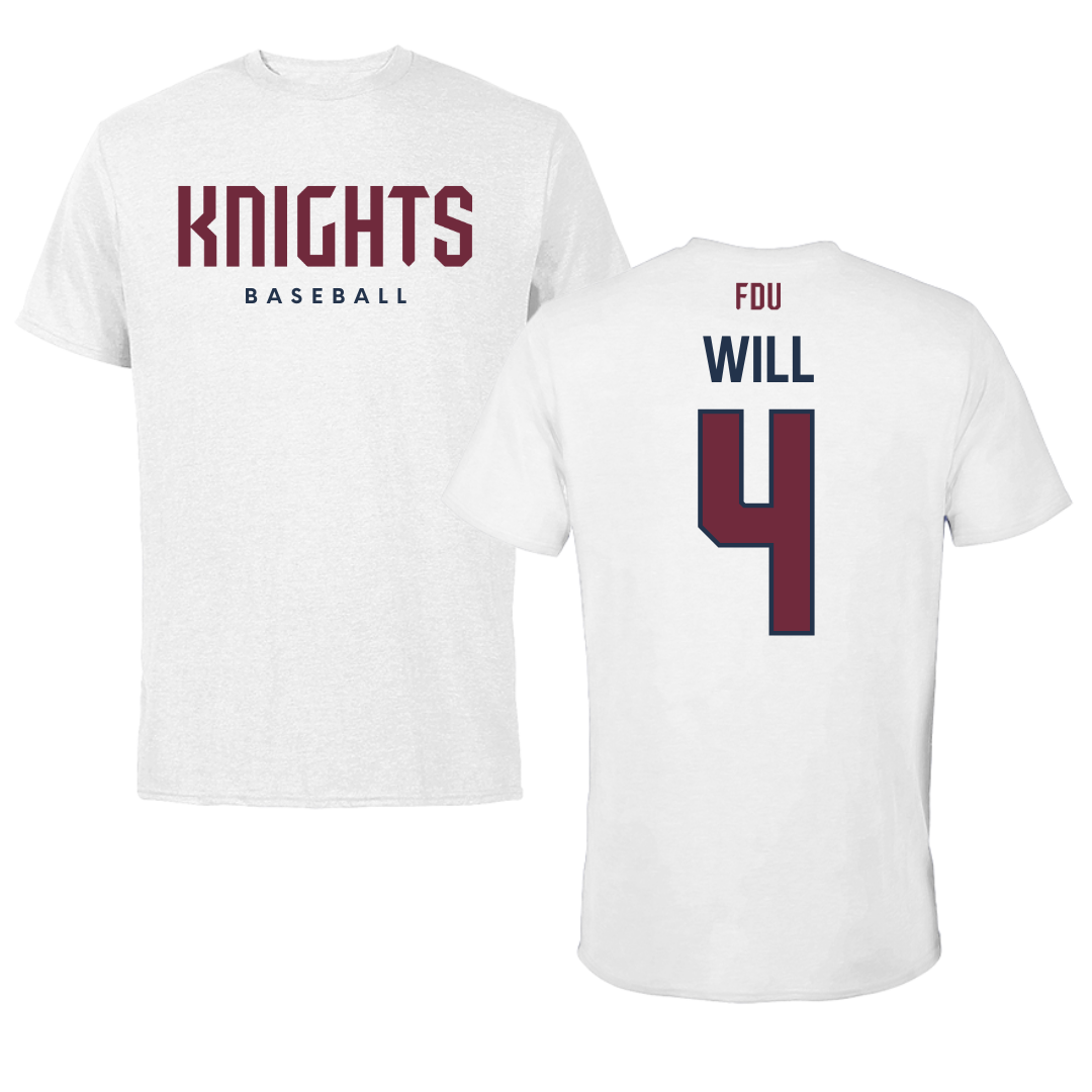 Fairleigh Dickinson University-Metropolitan Campus Baseball White Tee - #4 Zack Will