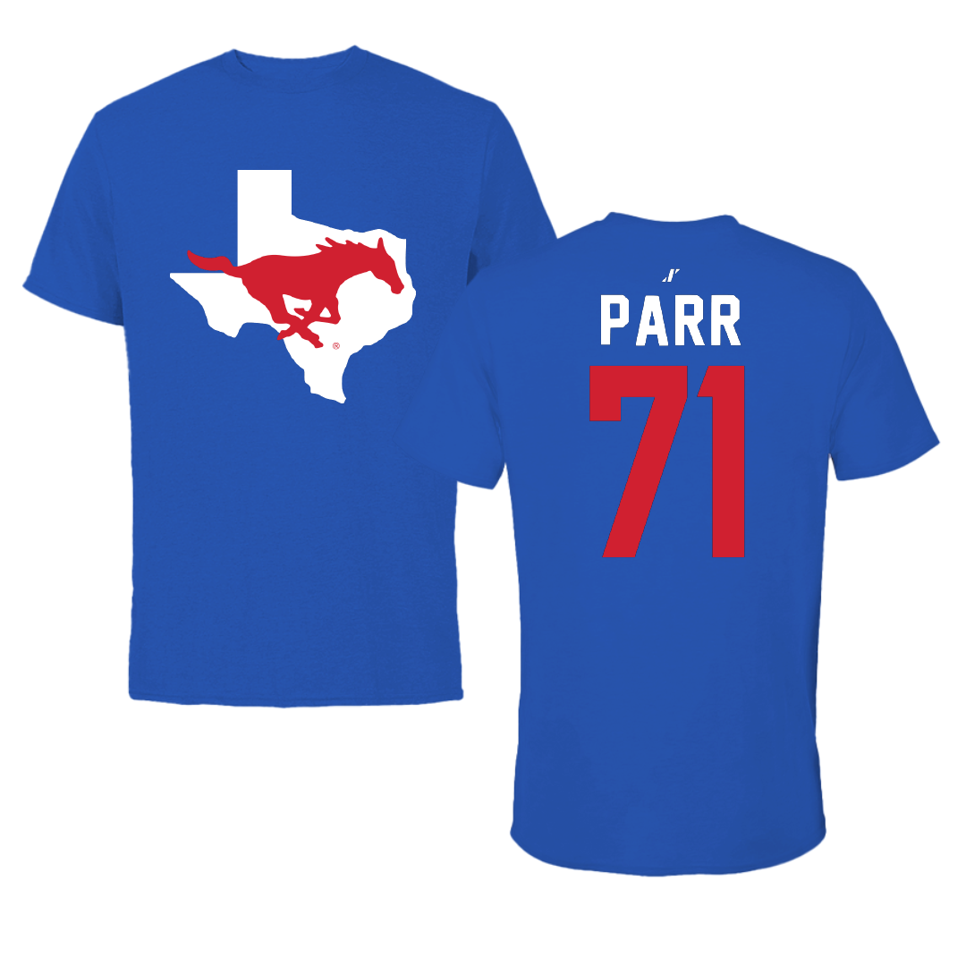 Southern Methodist University Football Blue State Tee - #71 Logan Parr