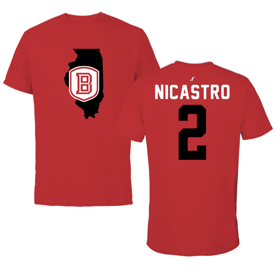 Bradley University Soccer Red State Tee - #2 Alex Nicastro