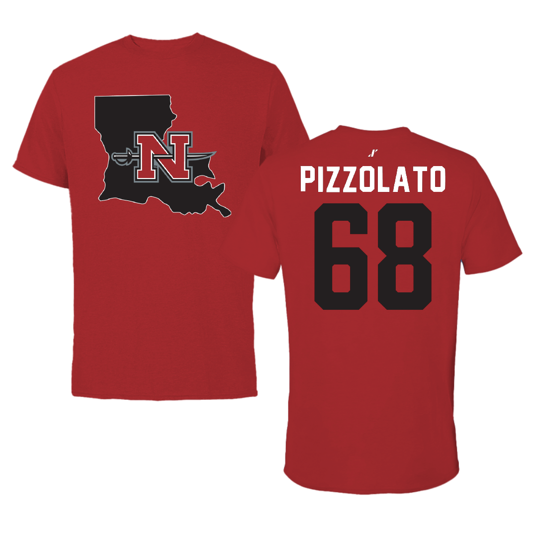 Nicholls State University Football Canvas Red State Tee - #68 Robbie Pizzolato