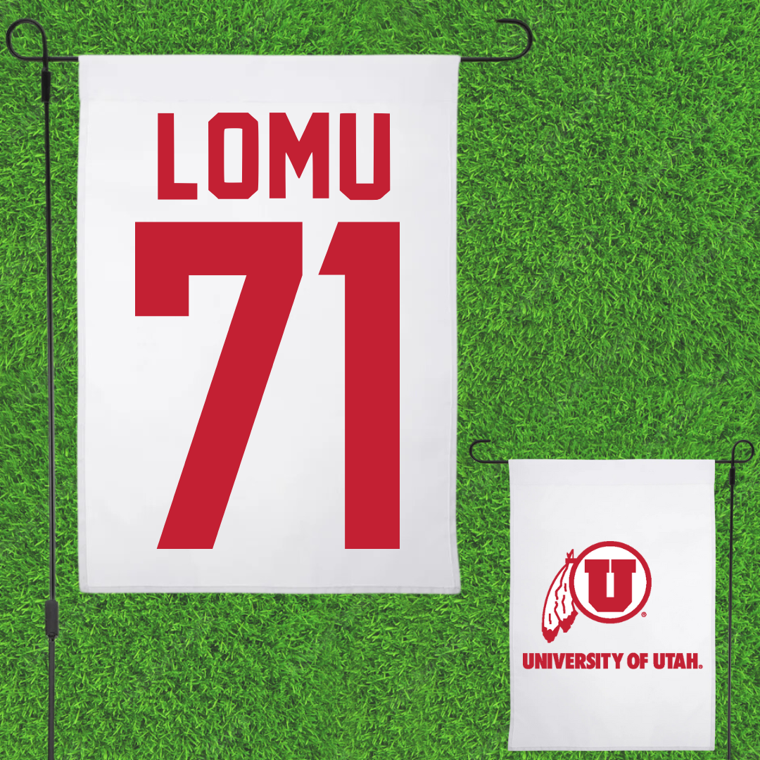 University of Utah Football White Garden Flag - #71 Caleb Lomu