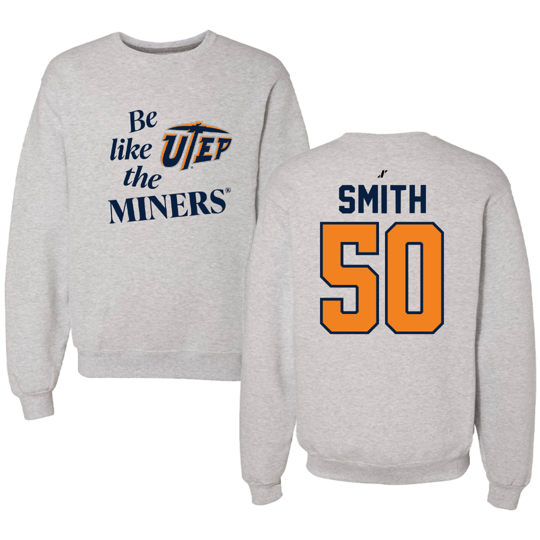 University of Texas at El Paso Football Light Gray Be Like Us Crewneck - #50 Brennan Smith