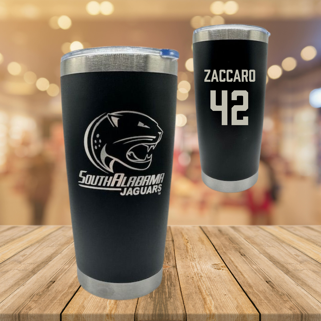 University of South Alabama Football Black Stainless Steel Tumbler - #42 Anthony Zaccaro