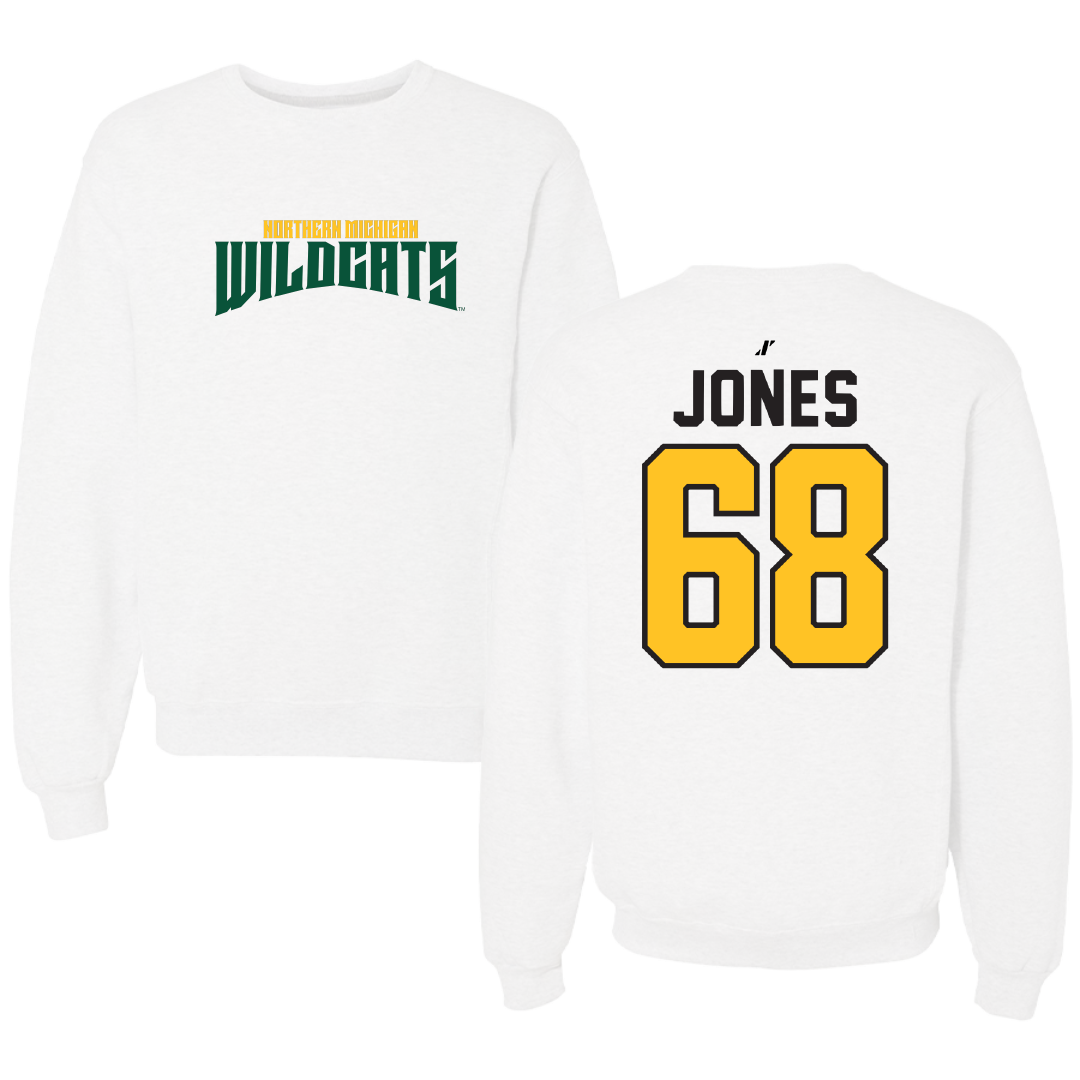 Northern Michigan University Football White Classic Crewneck - #68 Tommy Jones