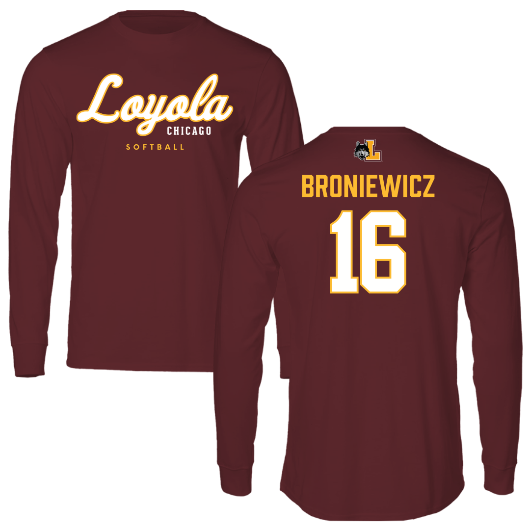Loyola University-Chicago Softball Maroon Block Performance Long Sleeve - #16 Andie Broniewicz