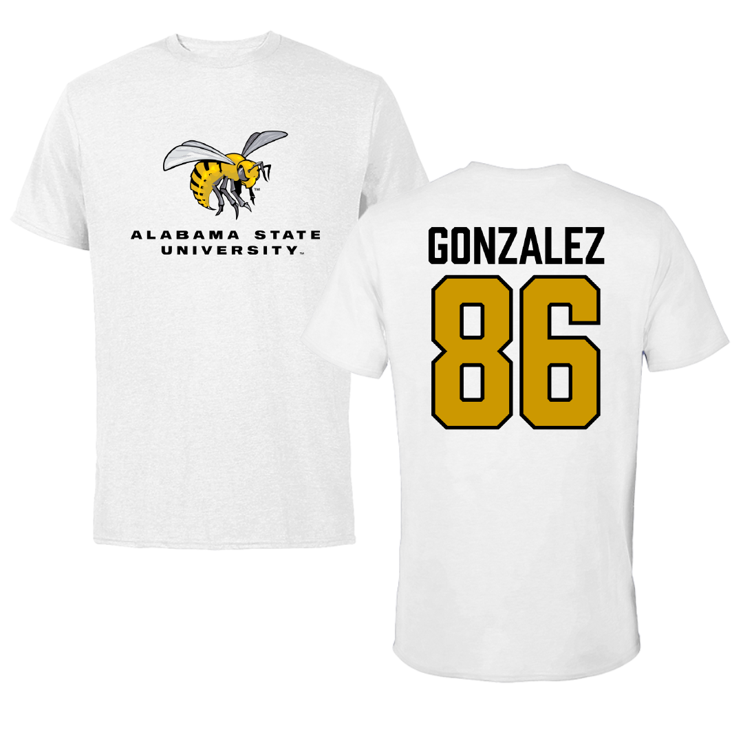 Alabama State University Football White Tee - #86 Drake Gonzalez