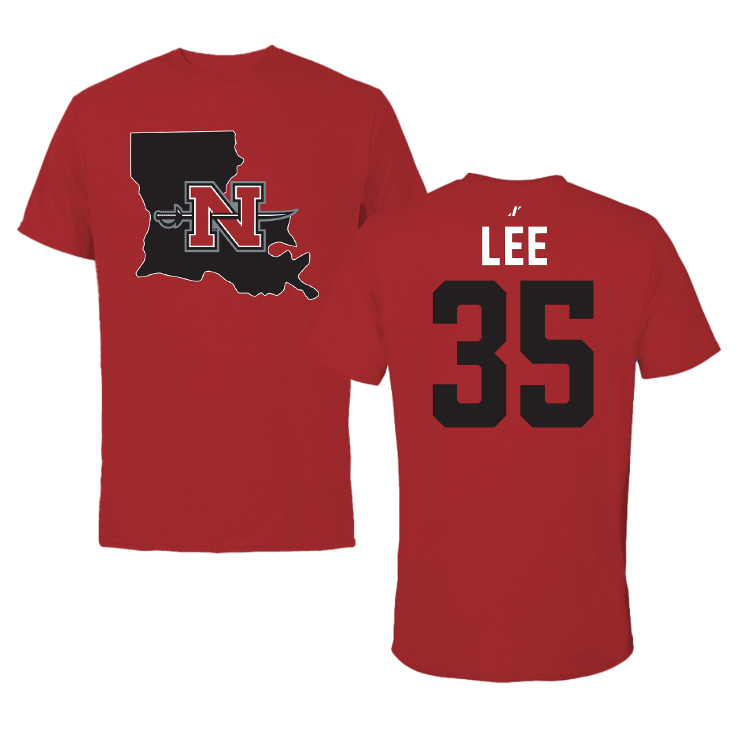 Nicholls State University Football Canvas Red State Tee - #35 Ethan Lee