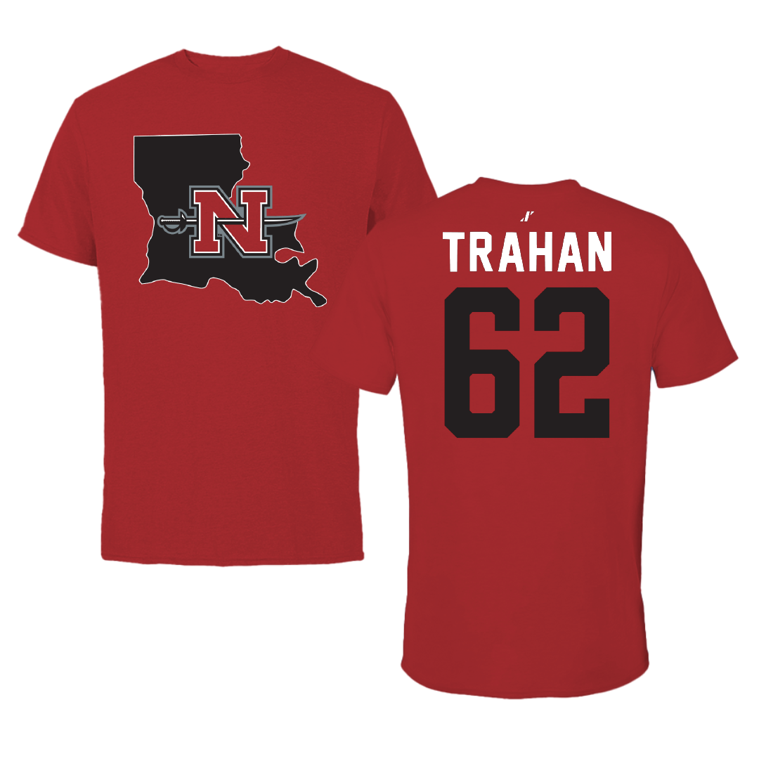 Nicholls State University Football Canvas Red State Tee - #62 Seth Trahan
