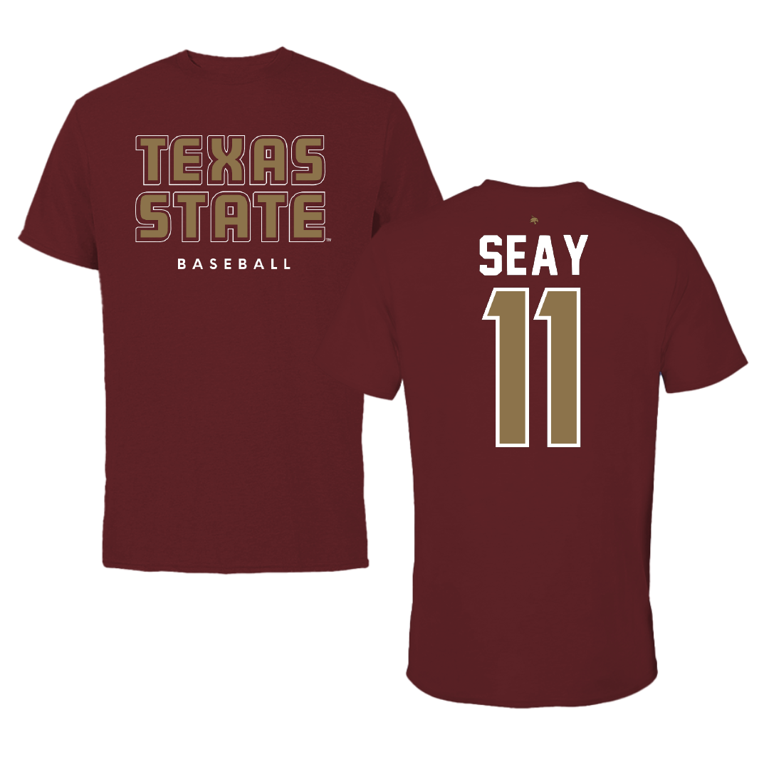 Texas State University Baseball Maroon Performance Tee - #11 Taylor Seay