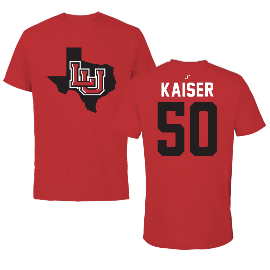 Lamar University Baseball Red State Tee - #50 Connor Kaiser