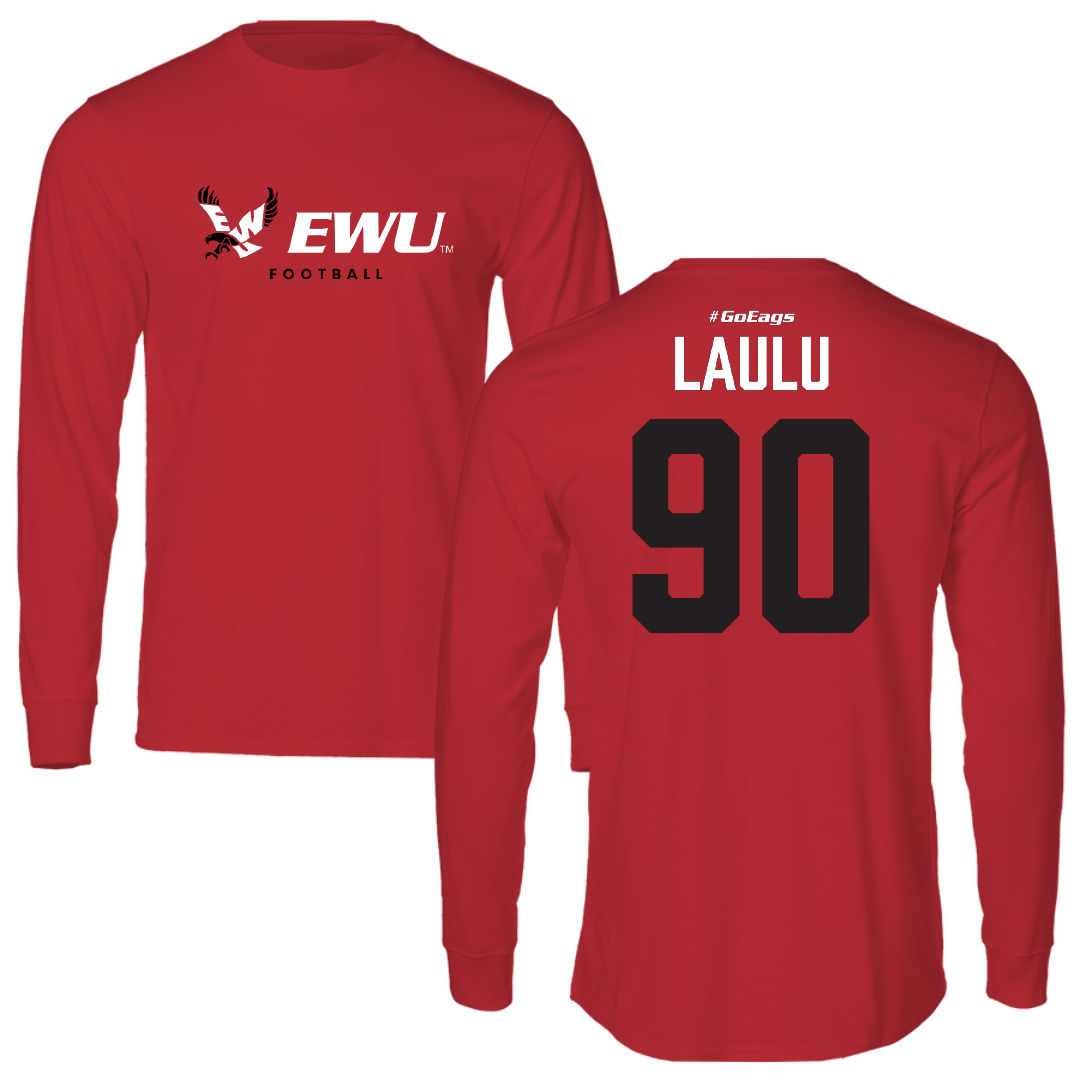 Eastern Washington University Football Red Long Sleeve - #90 Justis Laulu