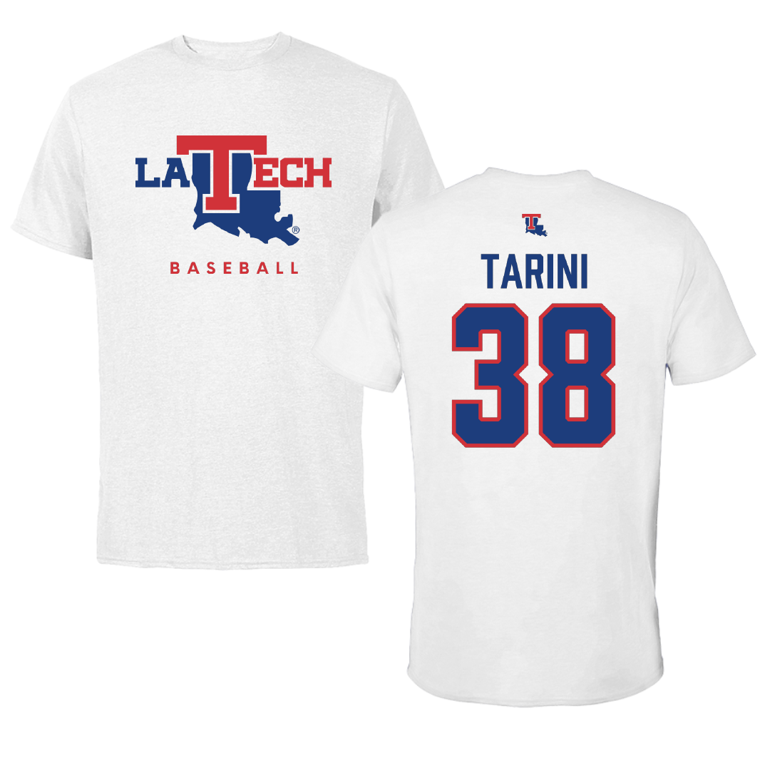 Louisiana Tech University Baseball White Performance Tee - #38 Reece Tarini