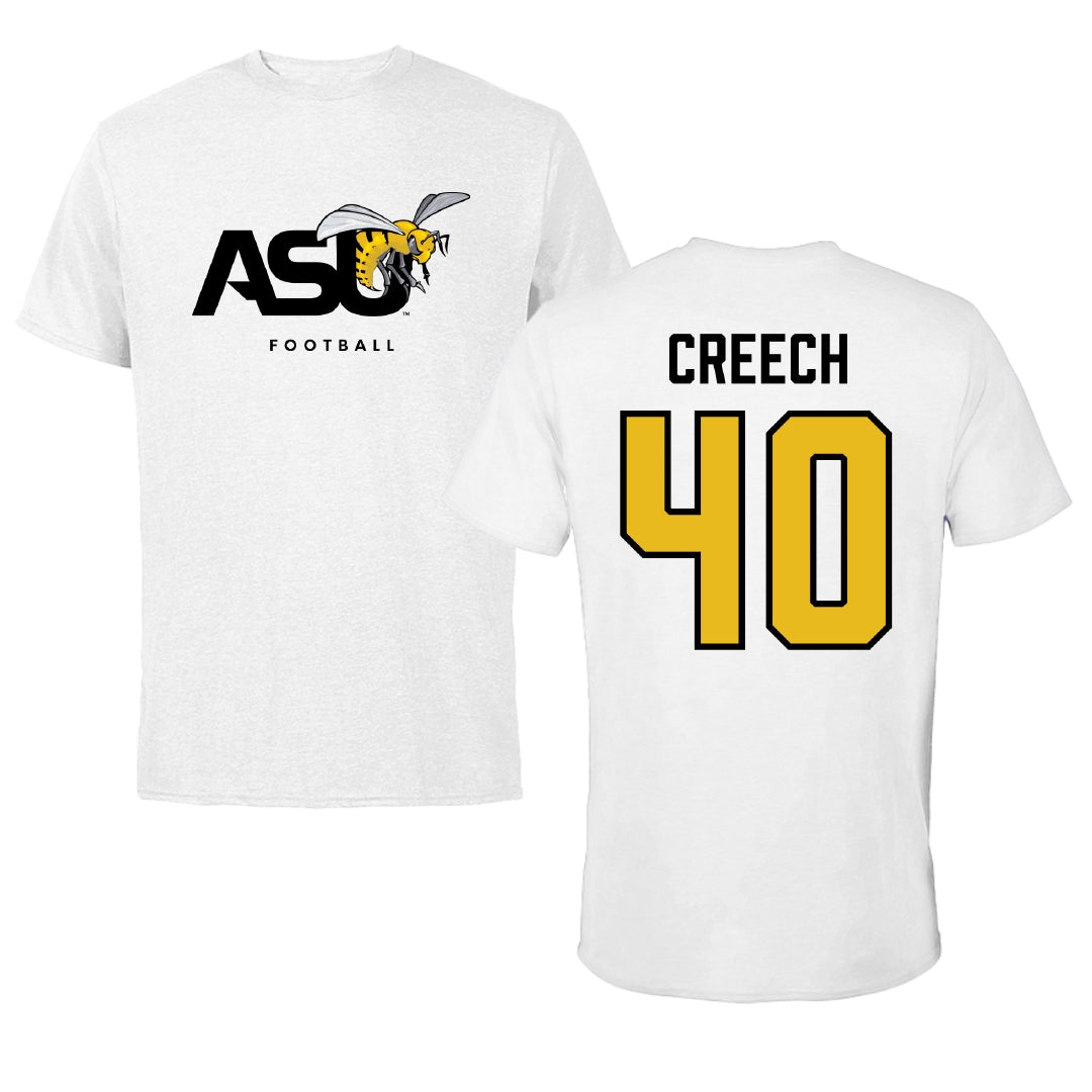 Alabama State University Football White ASU Performance Tee - #40 Dylan Creech