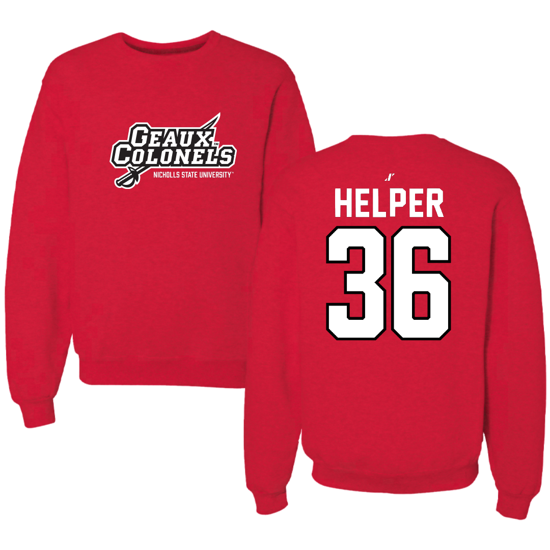 Nicholls State University Football Red General Crewneck - #36 Justin Helper