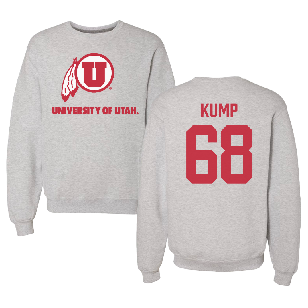 University of Utah Football Gray Crewneck - #68 Jaren Kump